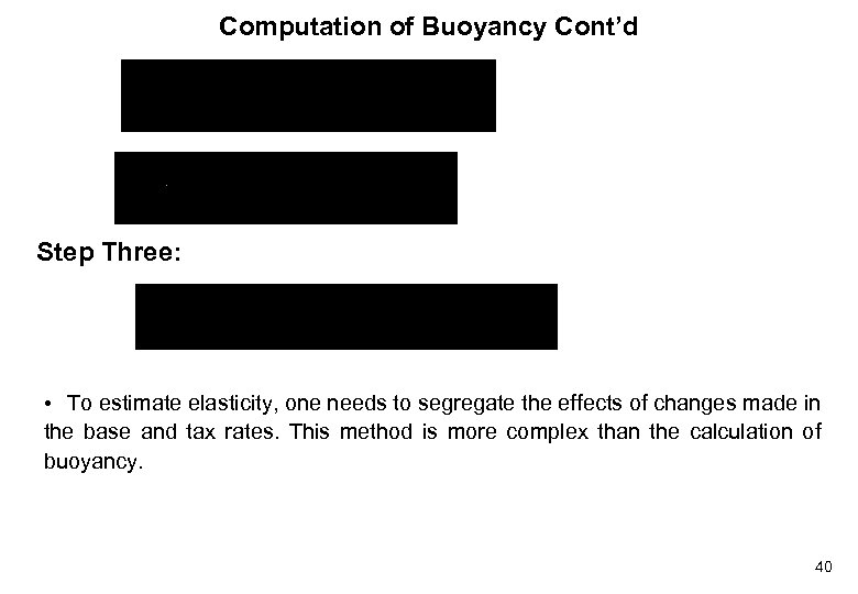 Computation of Buoyancy Cont’d Step Three: • To estimate elasticity, one needs to segregate