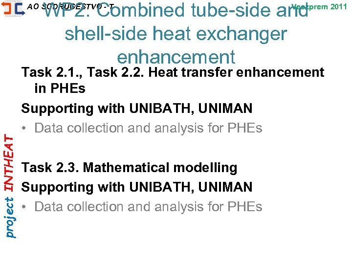 project INTHEAT WP 2. Combined tube-side and shell-side heat exchanger enhancement AO SODRUGESTVO -