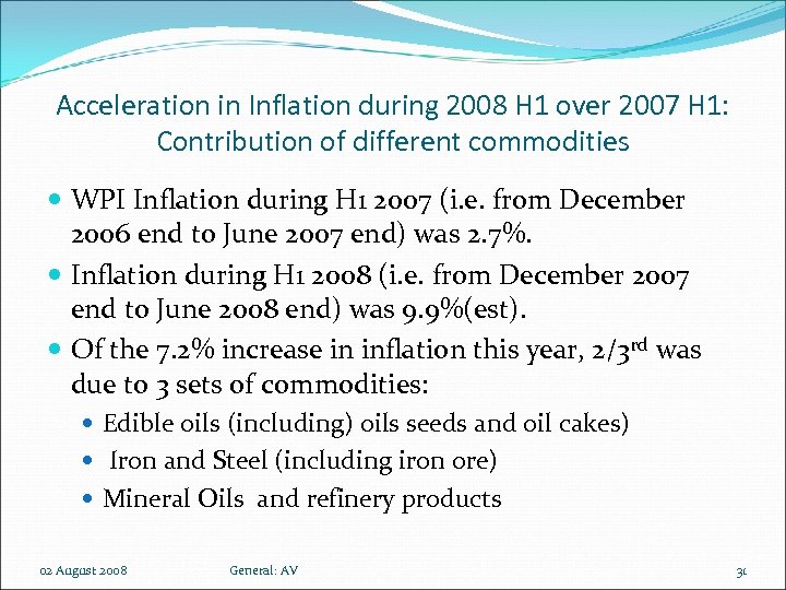 Acceleration in Inflation during 2008 H 1 over 2007 H 1: Contribution of different