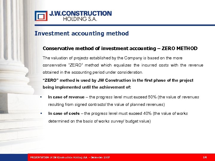 Investment accounting method Conservative method of investment accounting – ZERO METHOD The valuation of