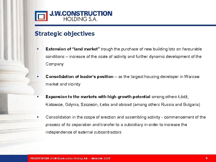 Strategic objectives § Extension of “land market” trough the purchase of new building lots