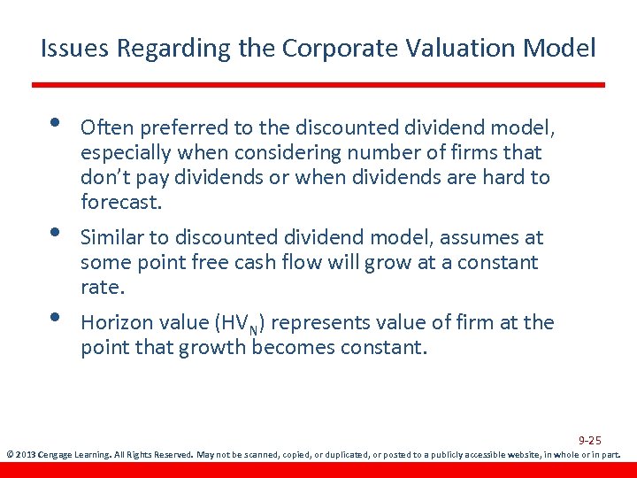 Issues Regarding the Corporate Valuation Model • • • Often preferred to the discounted