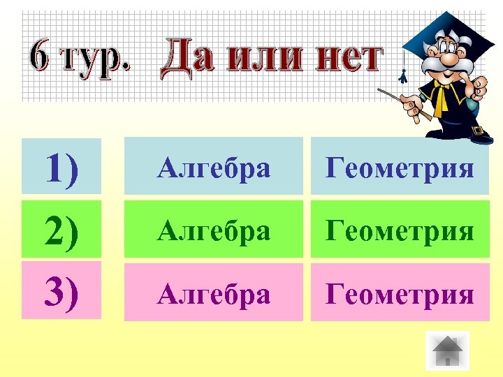 1) 2) 3) Алгебра Геометрия 