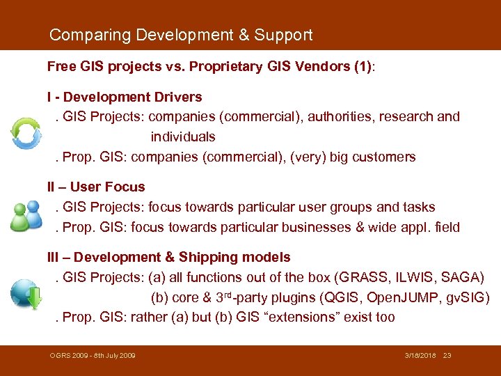 Comparing Development & Support Free GIS projects vs. Proprietary GIS Vendors (1): I -