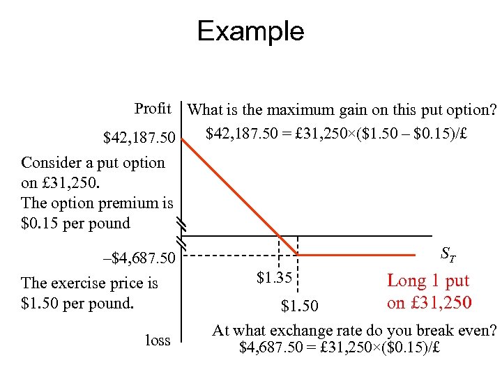 Example Profit What is the maximum gain on this put option? $42, 187. 50