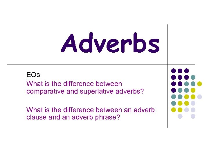 Adverbs EQs: What is the difference between comparative and superlative adverbs? What is the