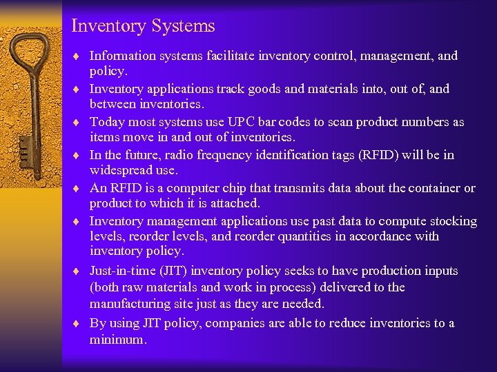 Inventory Systems ¨ Information systems facilitate inventory control, management, and ¨ ¨ ¨ ¨