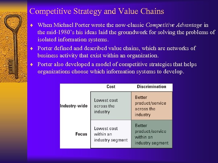 Competitive Strategy and Value Chains ¨ When Michael Porter wrote the now-classic Competitive Advantage