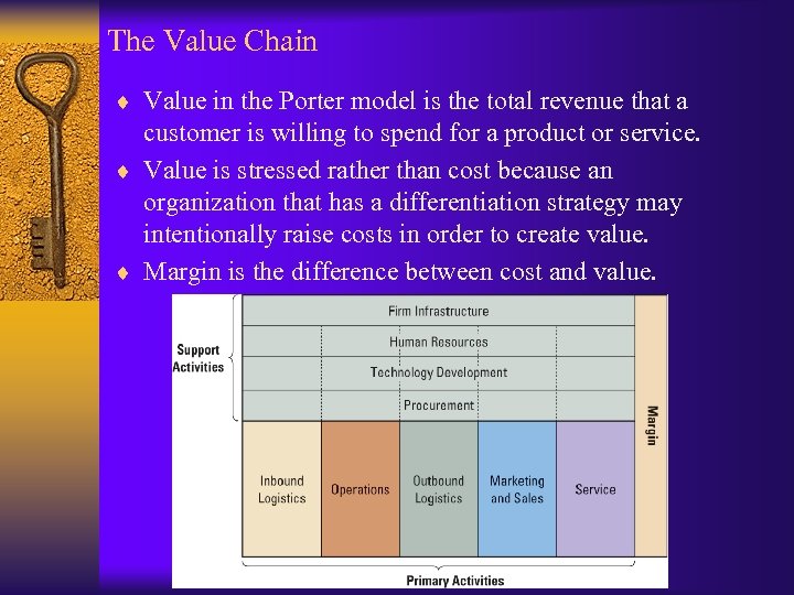 The Value Chain ¨ Value in the Porter model is the total revenue that
