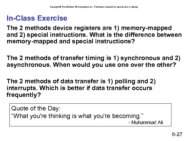 Copyright © The Mc. Graw-Hill Companies, Inc. Permission required for reproduction or display. In-Class
