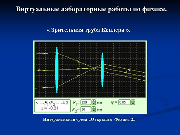 Виртуальные лабораторные работы по физике. « Зрительная труба Кеплера » . Интерактивная среда «Открытая
