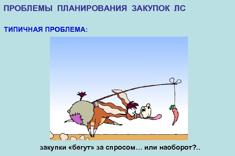 ПРОБЛЕМЫ ПЛАНИРОВАНИЯ ЗАКУПОК ЛС ТИПИЧНАЯ ПРОБЛЕМА: закупки «бегут» за спросом… или наоборот? . .