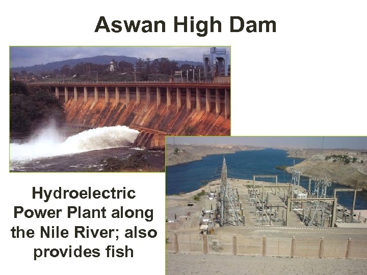 Aswan High Dam Hydroelectric Power Plant along the Nile River; also provides fish 