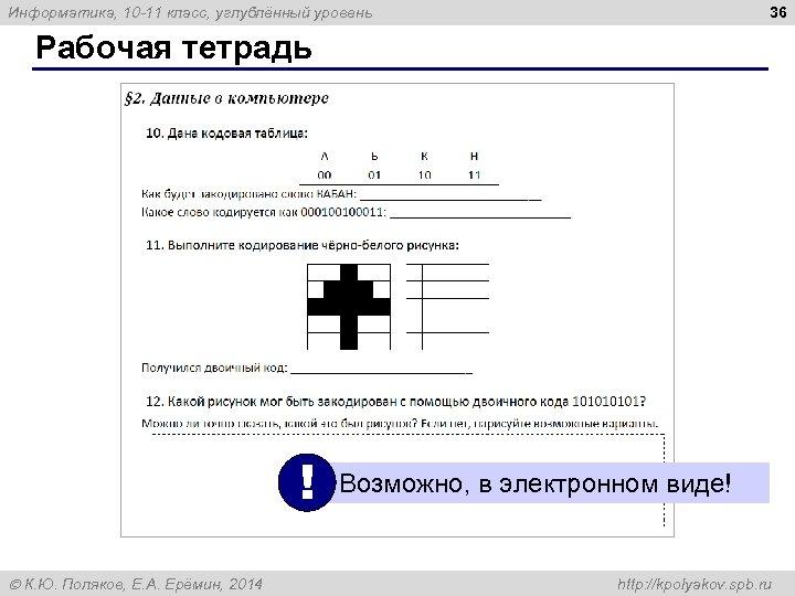 36 Информатика, 10 -11 класс, углублённый уровень Рабочая тетрадь ! Возможно, в электронном виде!