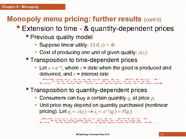 Chapter 9 - Monopoly menu pricing: further results (cont’d) • Extension to time -