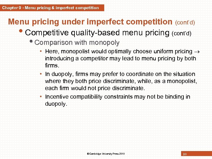 Chapter 9 - Menu pricing & imperfect competition Menu pricing under imperfect competition (cont’d)
