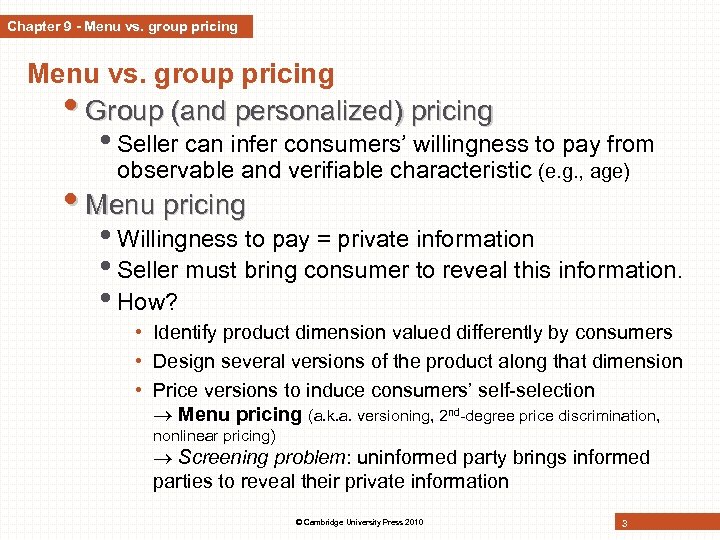 Chapter 9 - Menu vs. group pricing • Group (and personalized) pricing • Seller