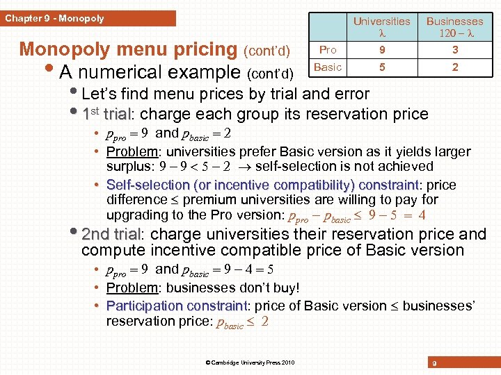 Chapter 9 - Monopoly menu pricing (cont’d) • A numerical example (cont’d) Universities Businesses