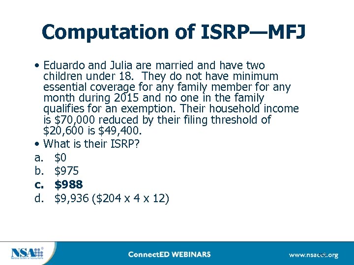 Computation of ISRP—MFJ • Eduardo and Julia are married and have two children under