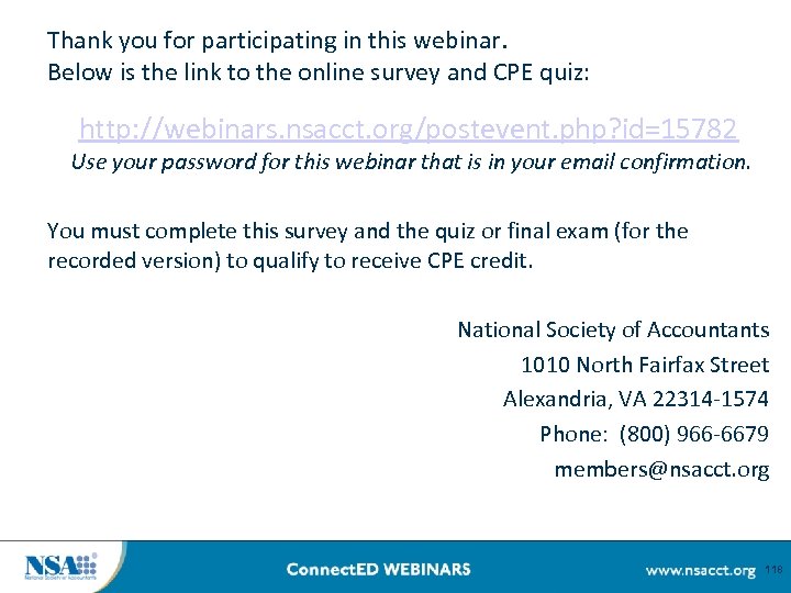 Thank you for participating in this webinar. Below is the link to the online