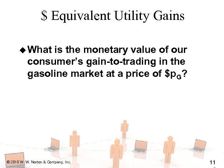 $ Equivalent Utility Gains u What is the monetary value of our consumer’s gain-to-trading