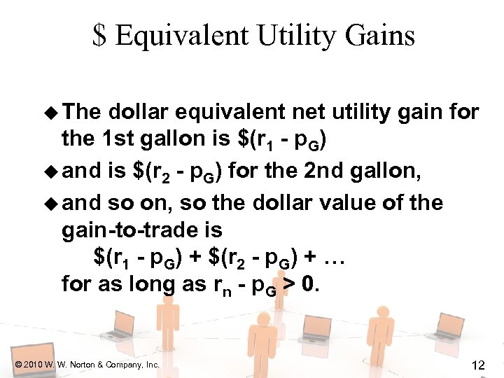 $ Equivalent Utility Gains u The dollar equivalent net utility gain for the 1