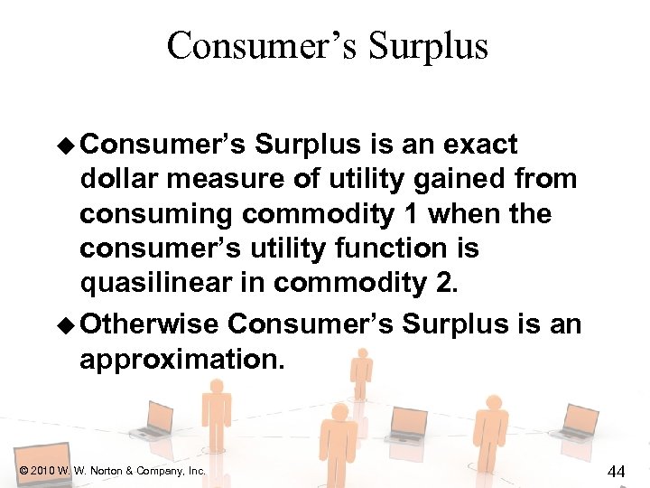 Consumer’s Surplus u Consumer’s Surplus is an exact dollar measure of utility gained from