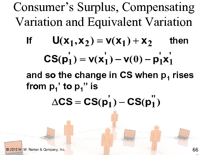 Consumer’s Surplus, Compensating Variation and Equivalent Variation If then and so the change in