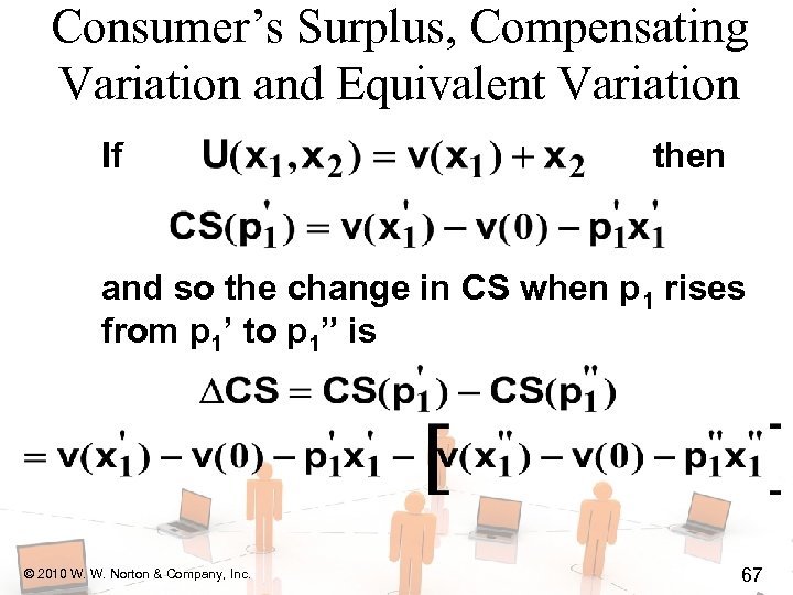 Consumer’s Surplus, Compensating Variation and Equivalent Variation If then and so the change in