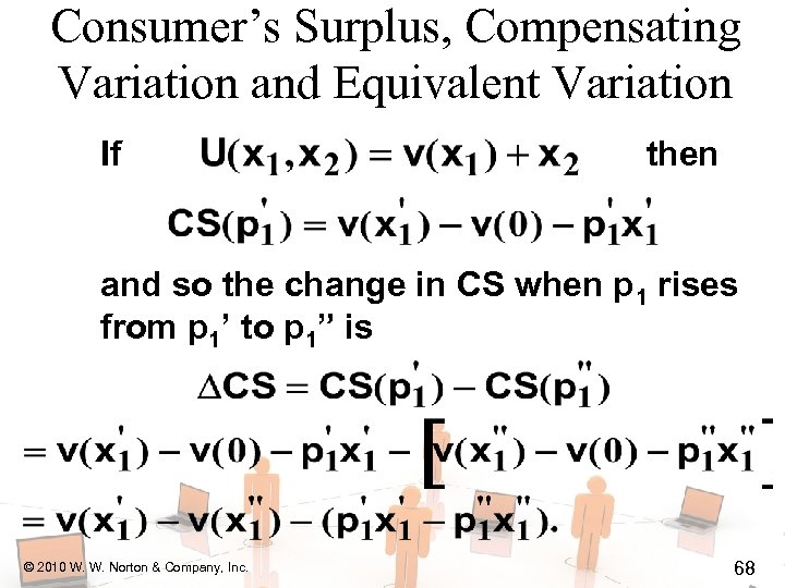 Consumer’s Surplus, Compensating Variation and Equivalent Variation If then and so the change in