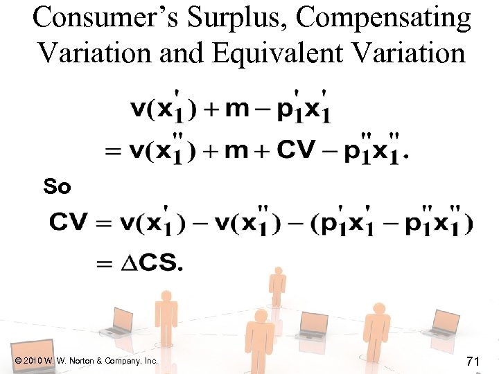 Consumer’s Surplus, Compensating Variation and Equivalent Variation So © 2010 W. W. Norton &