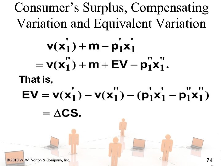Consumer’s Surplus, Compensating Variation and Equivalent Variation That is, © 2010 W. W. Norton