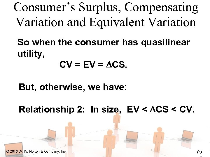 Consumer’s Surplus, Compensating Variation and Equivalent Variation So when the consumer has quasilinear utility,