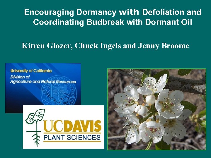 Encouraging Dormancy with Defoliation and Coordinating Budbreak with Dormant Oil Kitren Glozer, Chuck Ingels