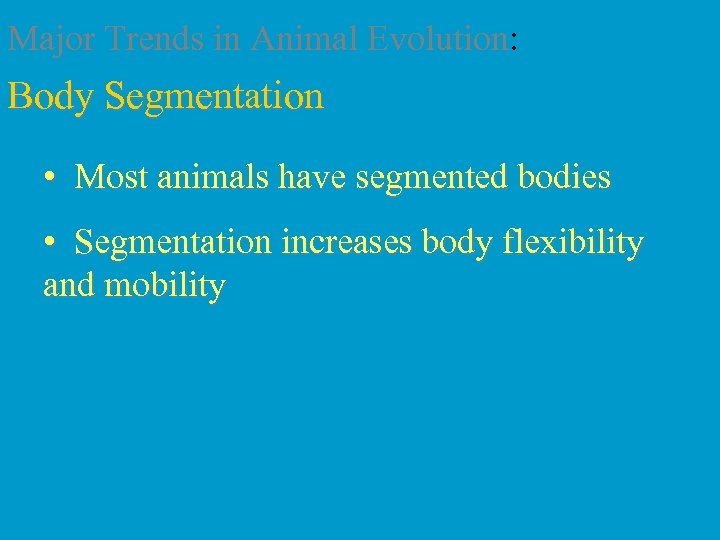 Major Trends in Animal Evolution: Body Segmentation • Most animals have segmented bodies •