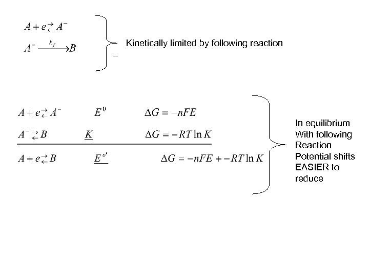 Kinetically limited by following reaction In equilibrium With following Reaction Potential shifts EASIER to