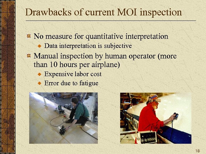 Drawbacks of current MOI inspection No measure for quantitative interpretation Data interpretation is subjective