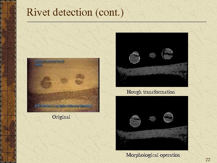 Rivet detection (cont. ) Hough transformation Original Morphological operation 22 