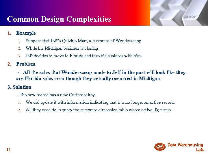 Common Design Complexities 1. Example 1. 2. While his Michigan business is closing 3.