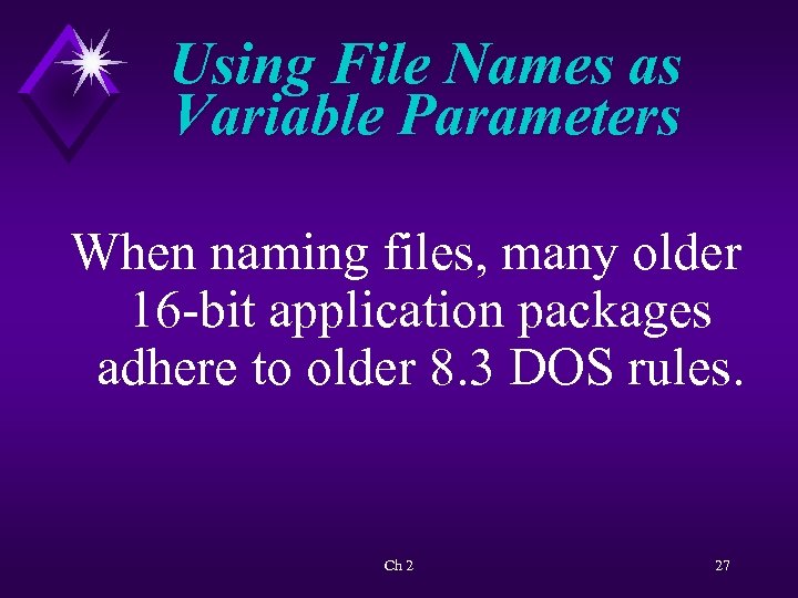 Using File Names as Variable Parameters When naming files, many older 16 -bit application