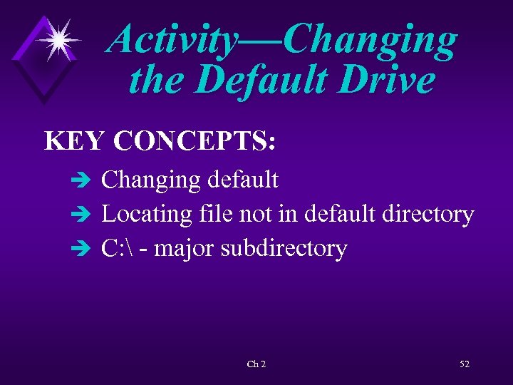 Activity—Changing the Default Drive KEY CONCEPTS: è Changing default è Locating file not in