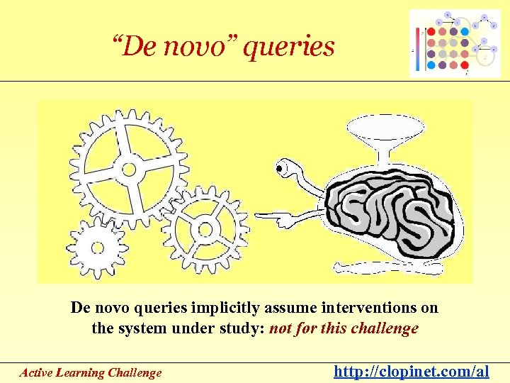 “De novo” queries De novo queries implicitly assume interventions on the system under study: