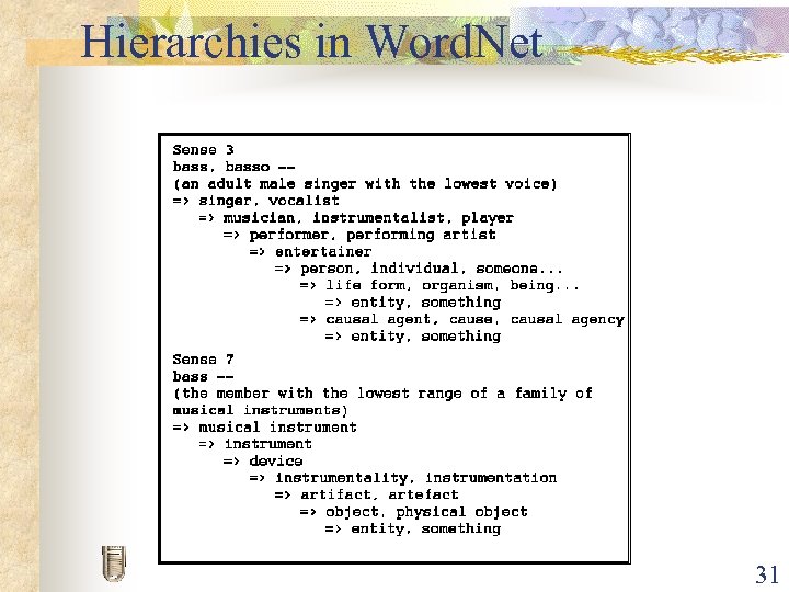 Hierarchies in Word. Net 31 