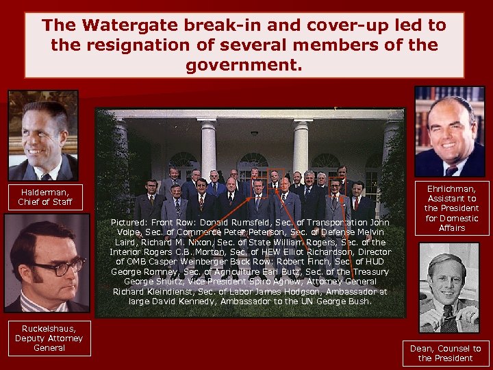 The Watergate break-in and cover-up led to the resignation of several members of the