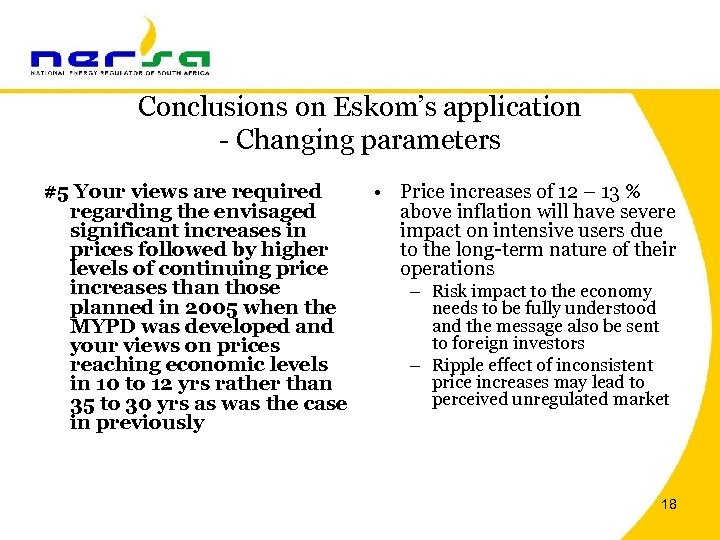 Conclusions on Eskom’s application - Changing parameters #5 Your views are required regarding the