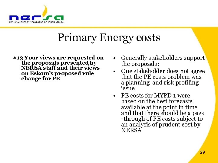 Primary Energy costs #13 Your views are requested on the proposals presented by NERSA