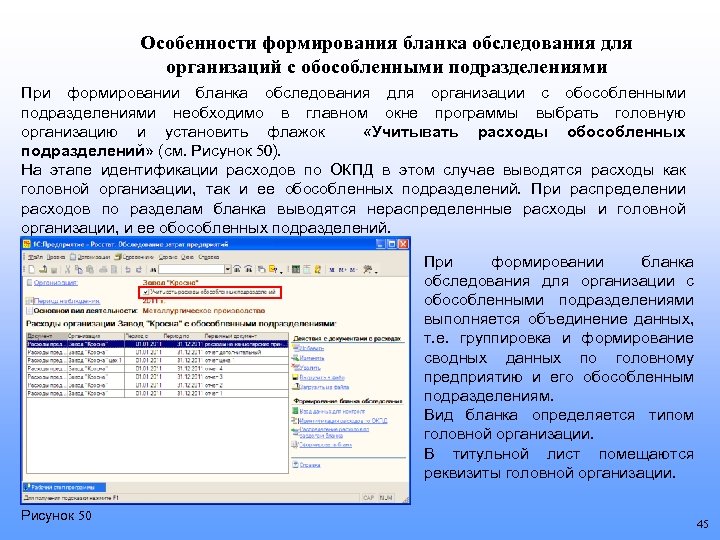 Особенности формирования бланка обследования для организаций с обособленными подразделениями При формировании бланка обследования для