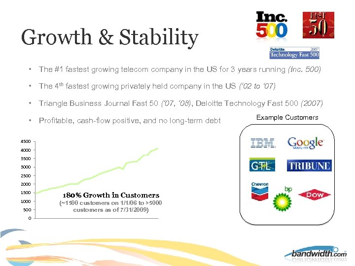 Growth & Stability • The #1 fastest growing telecom company in the US for