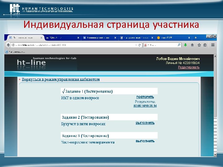 Индивидуальная страница участника 