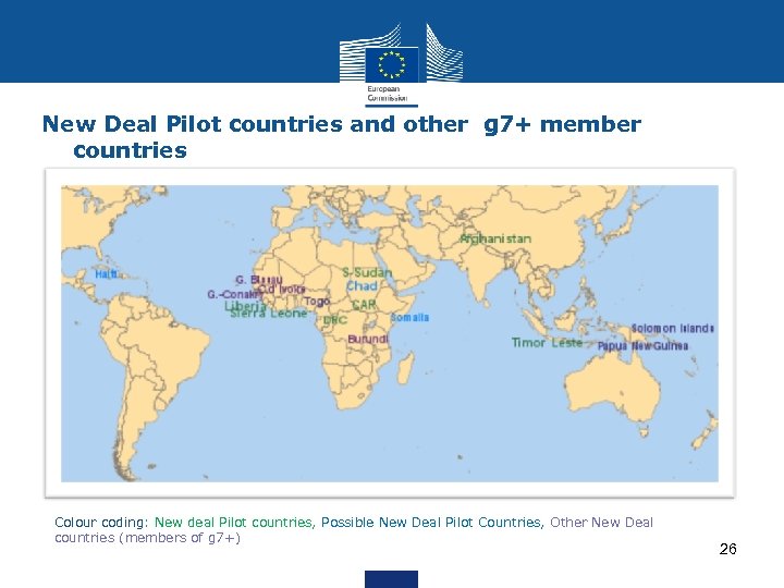 New Deal Pilot countries and other g 7+ member countries Colour coding: New deal